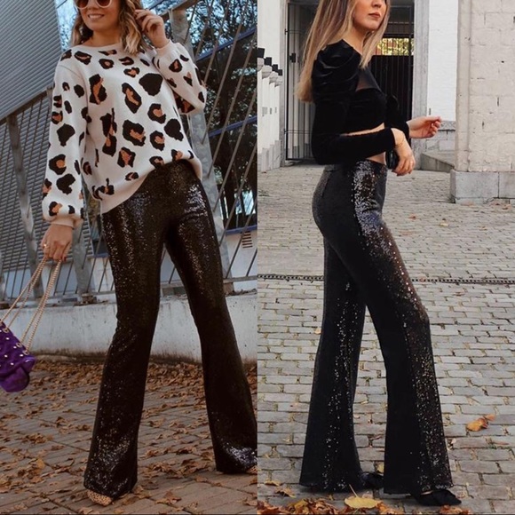 Zara Trendy Shimmery Full-Length Flared Pants - Picture 2 of 8